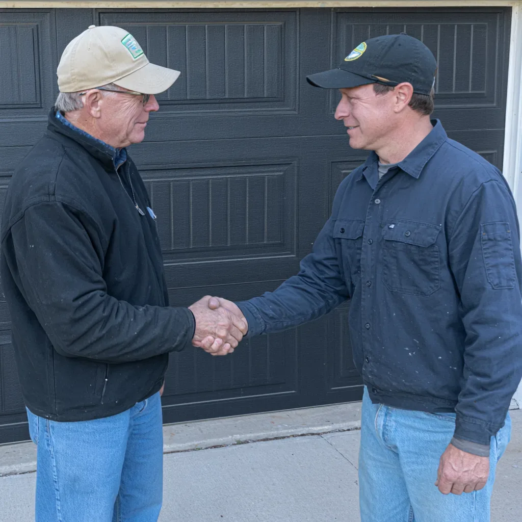 Garage door being serviced at a home in Leawood, KS